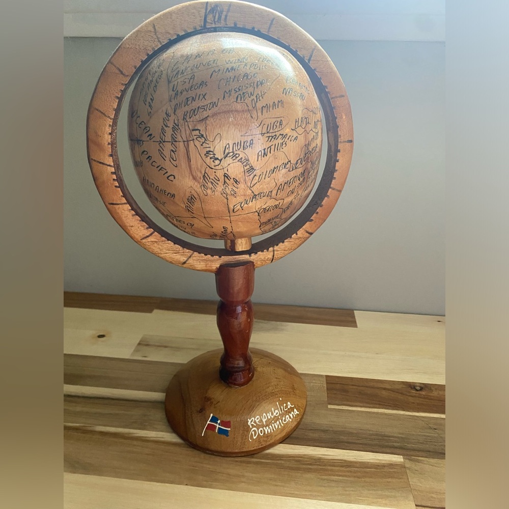 Hand carved wooden globe